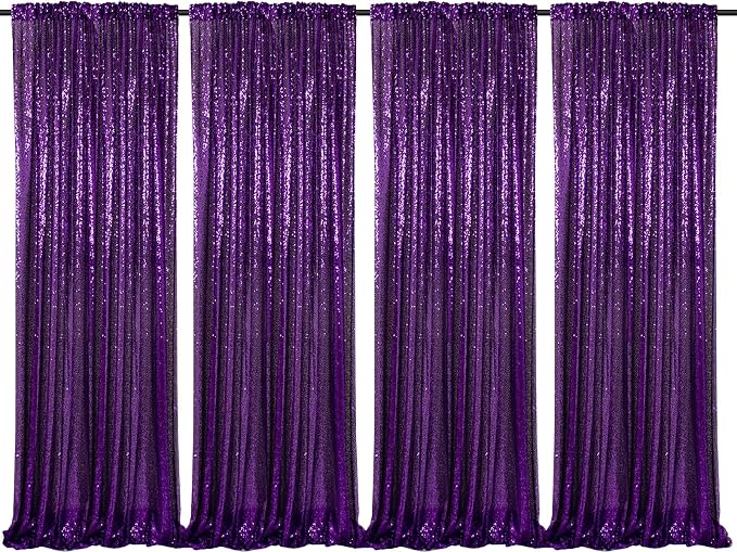 Purple Sequin Backdrop Curtain 4 Pcs 2ftx8ft Sparkly Glitter Wedding Party by SoarDream