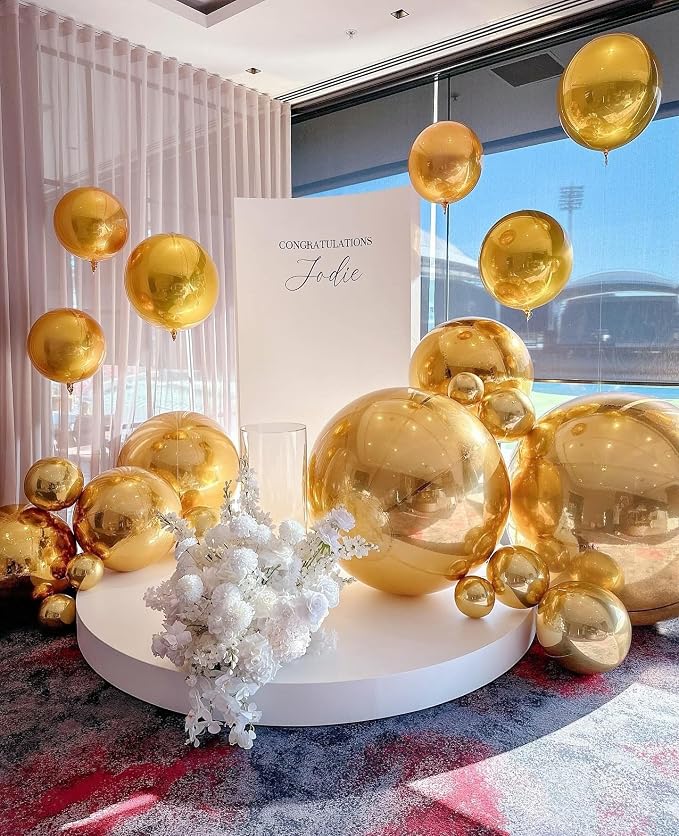 Gold Balloons Foil, 22 Inch Golden Round Ball Balloons, Large Metallic Balloon - Image 6