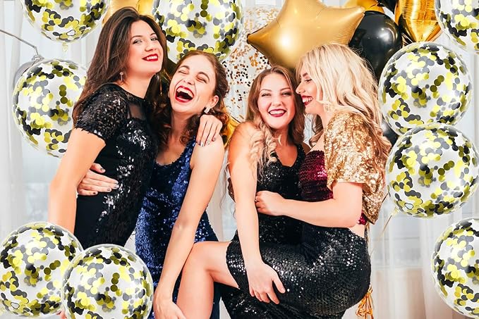 50pcs Gold Black Foil Confetti Balloons, 12 inch Latex Balloon - Image 4