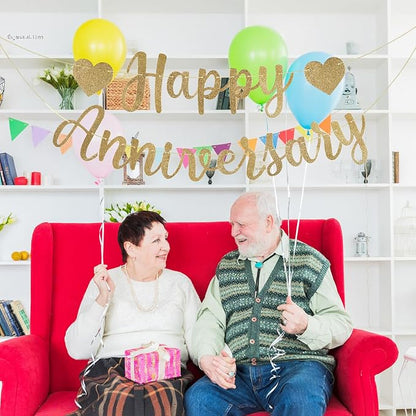 Happy Anniversary Banner, Glitter Happy Anniversary Decorations No DIY - Image 5