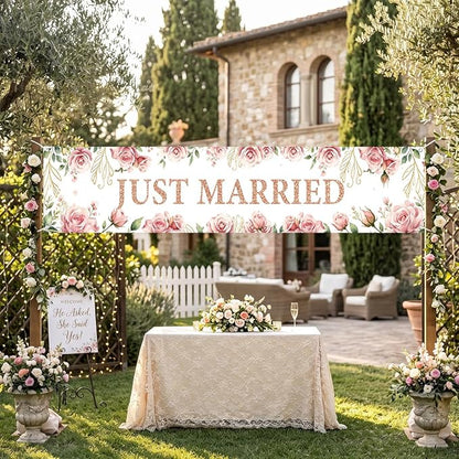 Just Married Wedding Decor Banner Decorations Party Hanging Sign | Reusable - Image 3