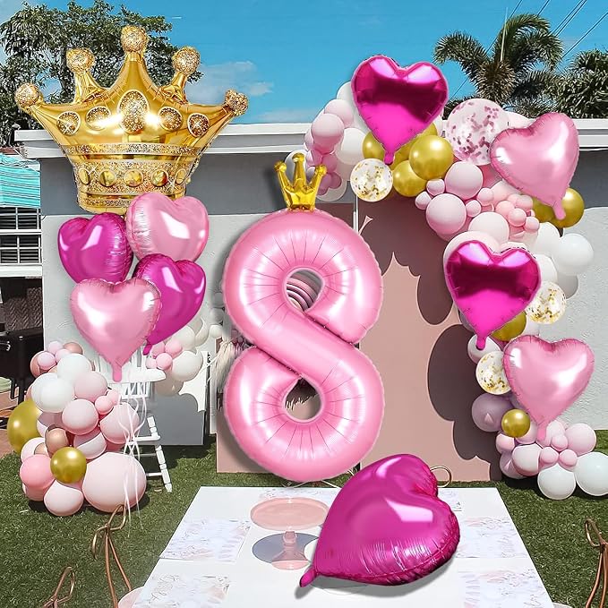 Princess 2nd Birthday Party Decorations, 40 inch Large Pink Crown 2 Balloon - Image 4