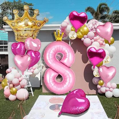 Princess 6th Birthday Party Decorations, 40 inch Large Pink Crown 6 Balloon - Image 4