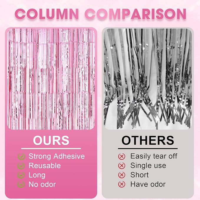Voircoloria 3 Pack 3.3 x 8.2 ft Light Pink Foil Fringe Backdrop Curtains - Image 5