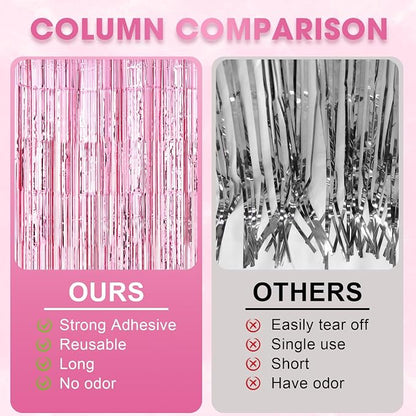 Voircoloria 3 Pack 3.3 x 8.2 ft Light Pink Foil Fringe Backdrop Curtains - Image 5
