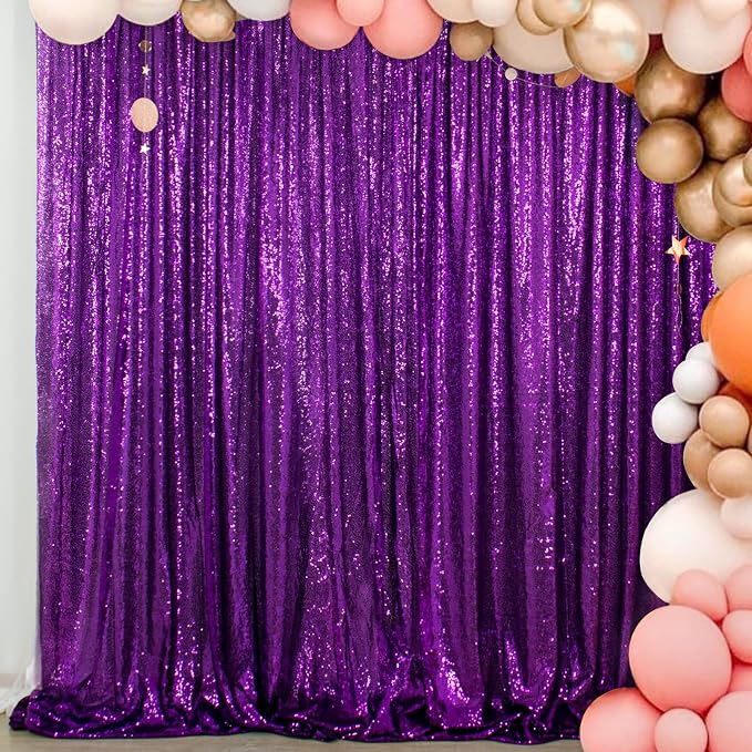 ShinyBeauty 5x7FT Purple Sequin Backdrop Curtain | Photo Booth Background by ShinyBeauty