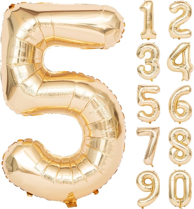 40 Inch Light Gold 5 Number Balloons Large Champagne Gold Number | White Gold by Exquisitehighqualitypartydecorationstomeetyoureveryneed%EF%BC%81