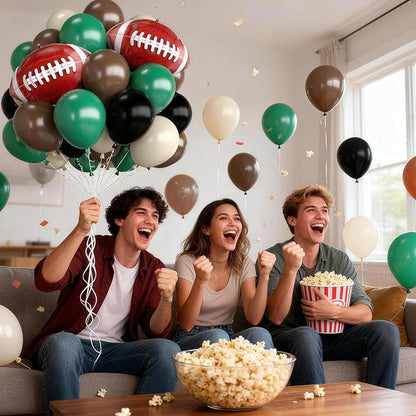 Football Balloons, 12 Inch Retro Dark Green and Brown Ivory White Balloons - Image 6