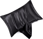 Black Satin Pillowcase Standard Set of 2 with Envelope Closure，Black Silk Pillowcase for Hair and Skin (20x26)