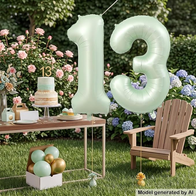 40 Inch Balloon Number 13 Olive Green Large Foil Number Balloons Set 0-20 | - Image 4