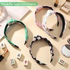 Norme 4 Pcs Mahjong Headbands Mahjong Tiles Knotted Headbands Trendy Wide Mah Jong Knotted Hairbands Colorful Fabric Non Slip Fashion Top Hair Accessories Mah Jong Gifts for Women Girls, 4 Styles