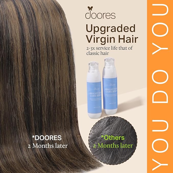 DOORES Real Human Hair Extensions, Balayage Natural Black to Chestnut Brown 12 Inch 80g 7pcs, Remy Clip in Hair Extensions Straight