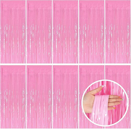 Pink Party Streamers Foil Fringe Backdrop Curtains Tinsel Streamers Birthday by BOMSI
