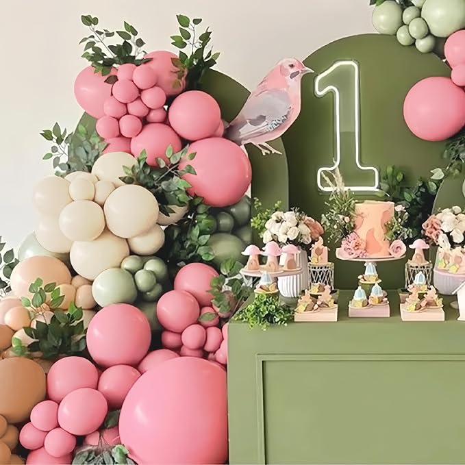 Sage Green Pink White Brown Balloons Garland Arch Kit - Image 5