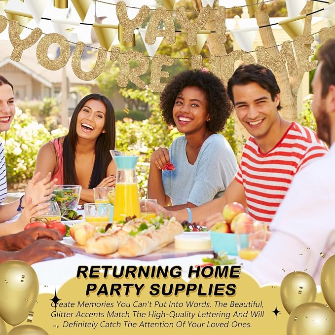 Fulmoon Pre Strung Yay You're Home Banner Glitter Welcome Home Party - Image 7
