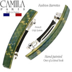 Camila Paris CP3032 French Hair Barrette Clip for Girls, Set of 2 Green Rubberized Metal Clasp Strong Hold Grip Hair Clips for Women, No Slip Durable Styling Girls Hair Accessories, Made in France