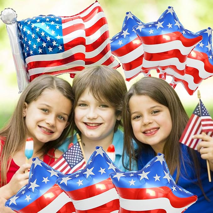 7 Pcs 4th of July Balloons American Flag Star Balloons Red White and Blue Foil - Image 3