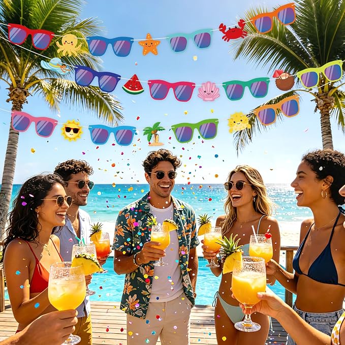 Hooqict Summer Party Banner Decorations Colorful Sunglasses Banner Garland Sign - Image 4