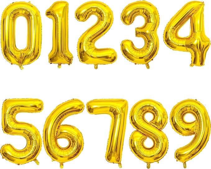 10 Pcs Number Balloons 32 Inch Gold 0-9 Number Mylar Foil Balloons Gold Custom by Unknown