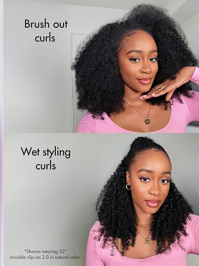 LUVME Invisible Clip ins Hair Extensions Deep Kinky Curly Real Human Hair Remy Hair Clip ins for Women, Natural Human Hair 22 inch 2 Pack 220g 12Pcs, Natural Black