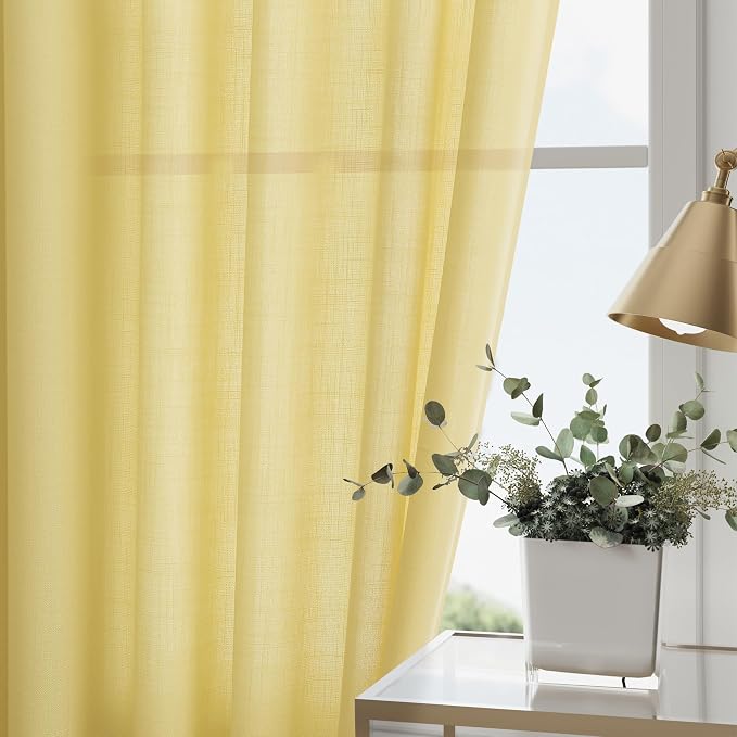 Yellow Linen Curtains 102 Inches Long - Image 2