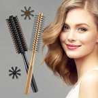Geiserailie 2 Pieces Thick Round Hair Comb Bristle Blow Drying Hairbrush Small Brush Short Hair Massage Comb Head Massage Round Brush Roll Hairbrush for Wet or Dry(Black, Wood Color)