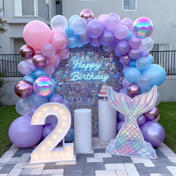 Pink Purple Blue Balloons, Pearl Pink Blue Purple Iridescent 4D Foil Balloon - Image 5