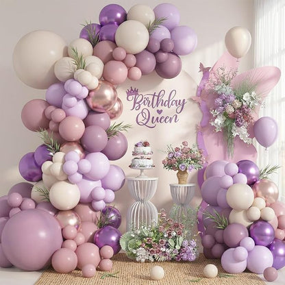 Dusty Purple Balloons Garland Arch Kit, Lilac Retro Pink Sand White Balloon by Togvu