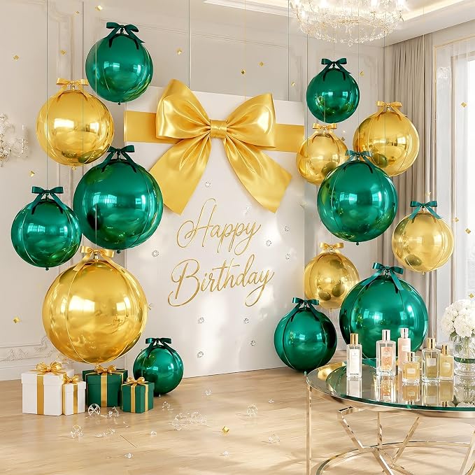 Green Gold Round Foil Balloons - Image 4