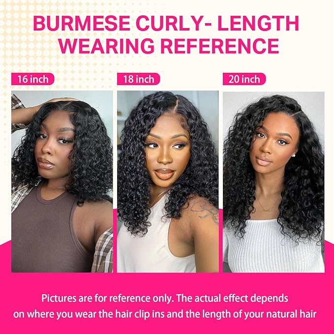 Lashey Seamless Clip in Hair Extensions Human Hair 110g 7pcs Burmese Curly Natural Black 16 Inch Clip ins Hair Extensions with Soft PU Weft for Women