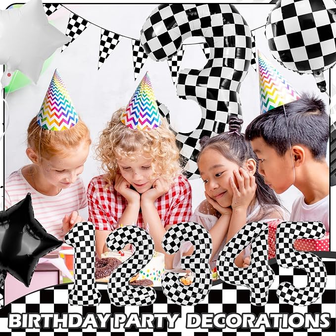 40 Inch Checkered Number Balloons 3 Black and White Foil Balloon - Image 4