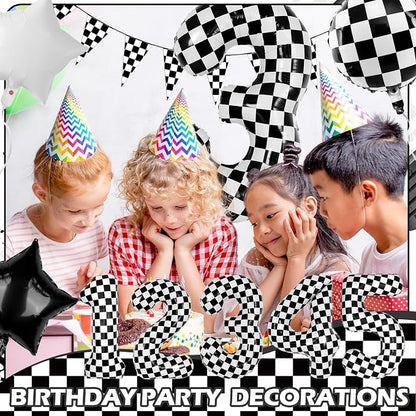 40 Inch Checkered Number Balloons 3 Black and White Foil Balloon - Image 4