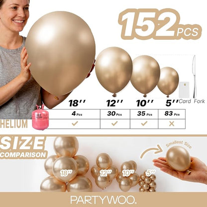 PartyWoo Metallic Gold Balloons 152pcs Chrome Gold Color 18 12 10 5 Inch | 18 - Image 6