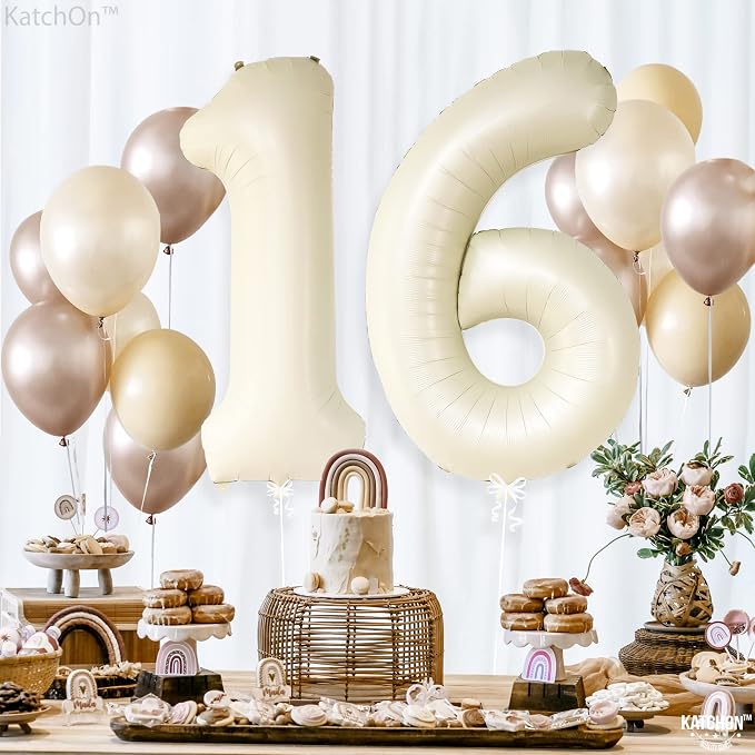 KatchOn Cream 16 Balloon Numbers 40 Inch | 16 Birthday Balloons, Sweet 16 - Image 2