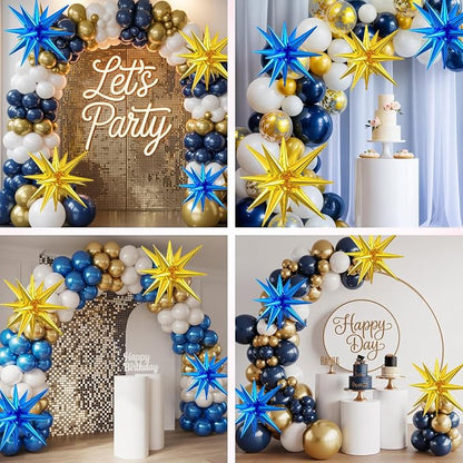 Blue Gold Star Balloons, 22/27 Inch Gold and Blue Star Foil Aluminum Balloons - Image 7