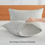 JELLYMONI 100% Natural Cotton Striped Standard Pillowcases Set, 2 Pack White and Grey Vertical Stripes Pattern Printed Pillow Covers with Envelope Closure(Pillows are not Included)