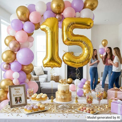 Gold Number 15 Balloon 40 Inch, Shiny Foil Decor - Image 3