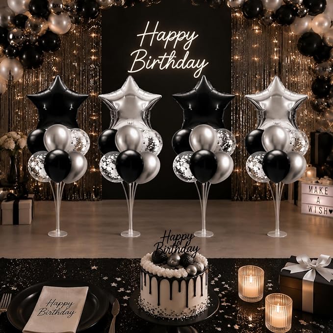 Lunmon 4 Set Black and Silver Balloon Centerpiece - Image 5