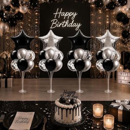 Lunmon 4 Set Black and Silver Balloon Centerpiece - Image 5
