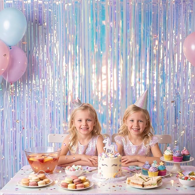 PartyWoo Iridescent Foil Fringe Clear Tinsel Streamers 8.2FT 3pcs | Iridescent - Image 6