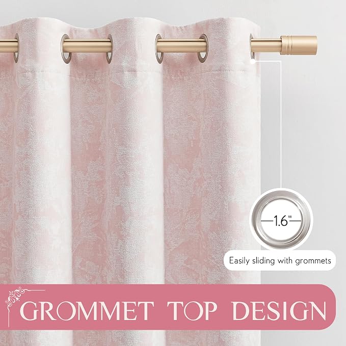 Beauoop Pink Floral Jacquard Blackout Curtains - Image 7