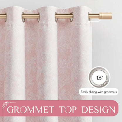 Beauoop Pink Floral Jacquard Blackout Curtains - Image 7