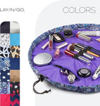 Lay-n-Go Cosmo Drawstring Cosmetic & Makeup Bag Organizer - Portable Drawstring Makeup Bag w/Zipper Pocket, Makeup Loops & More - Durable, Machine Washable Toiletry Bag (20", Purple Paisley)