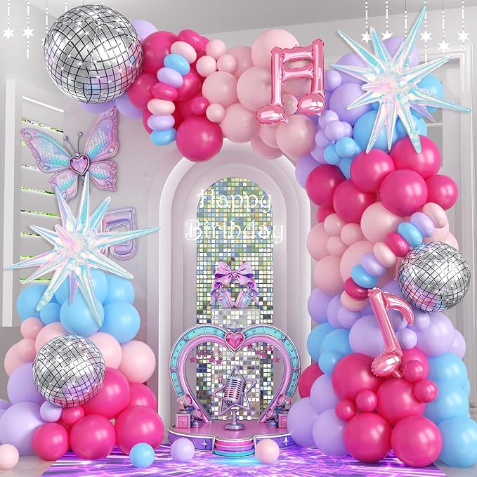 Kpop Music Balloon Arch Kit Pink Purple Hot Pink Pastel Blue Purple Balloons by HILAVO