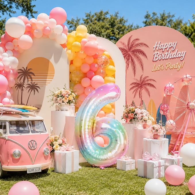 40 Inch 6 Balloon Number, Large Rainbow Foil Number 6 Balloons Birthday Party - Image 6