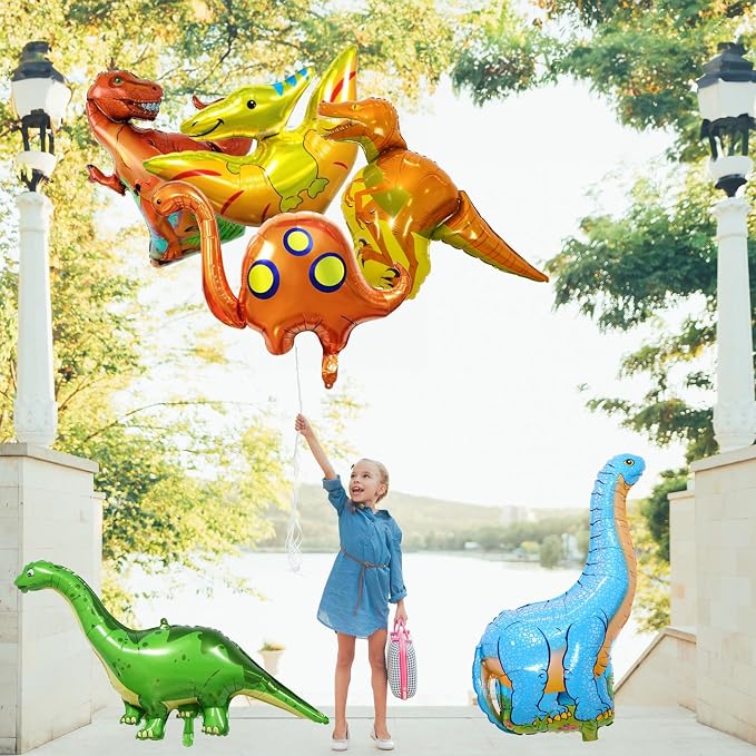 Dinosaur Foil Balloons Set, 6 Pieces Large Dinosaur Mylar Helium Balloons - Image 6