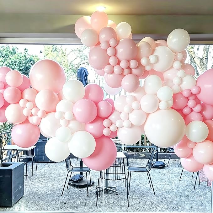 100pcs Pink and White Balloons 12 Inch w/Ribbon Party Decorations | Pink and - Image 3