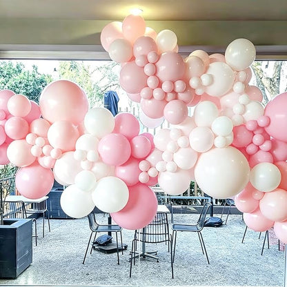 100pcs Pink and White Balloons 12 Inch w/Ribbon Party Decorations | Pink and - Image 3