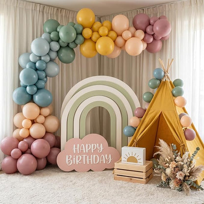 Boho Rainbow Balloons, Retro Dusty Slate Blue Blush Pink Sage Green Yellow Nude - Image 2