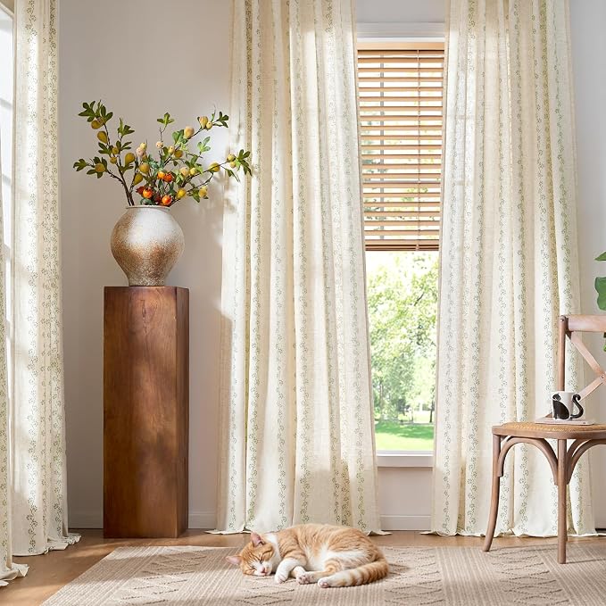 Cathy Linen Floral Curtains for Living Room 84 inch Length 2 Panels Set 7 ft - Image 4